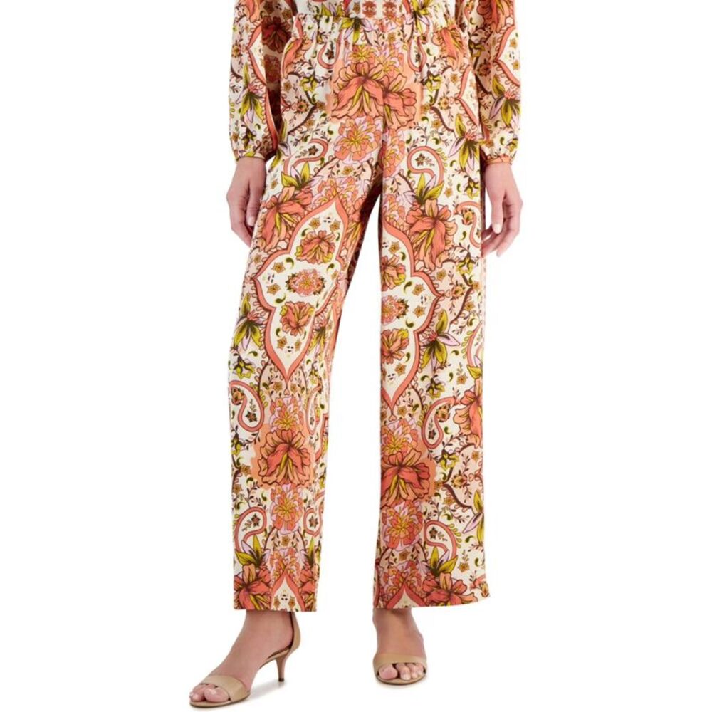 JM Collection Womens Petite Graphic Wide Leg Slouchy Casual Pants, NWT